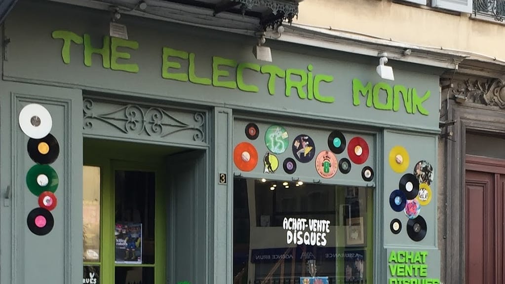 Exterior of Electric Monk record shop in Nice, France.